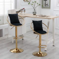 Bar Chair Pure Gold Plated Adjustable Height (Set of 2) - Black Velvet