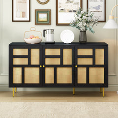 Console with Rattan Door - Black/ Rattan