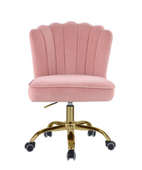 Modern Flower Style Office Chair - Rose Quartz Velvet & Gold Finish
