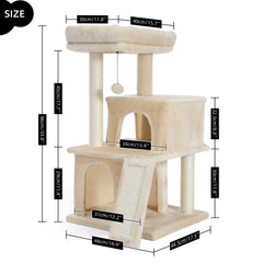 Cat Tree Luxury 34 Inches with Double Condos - Beige