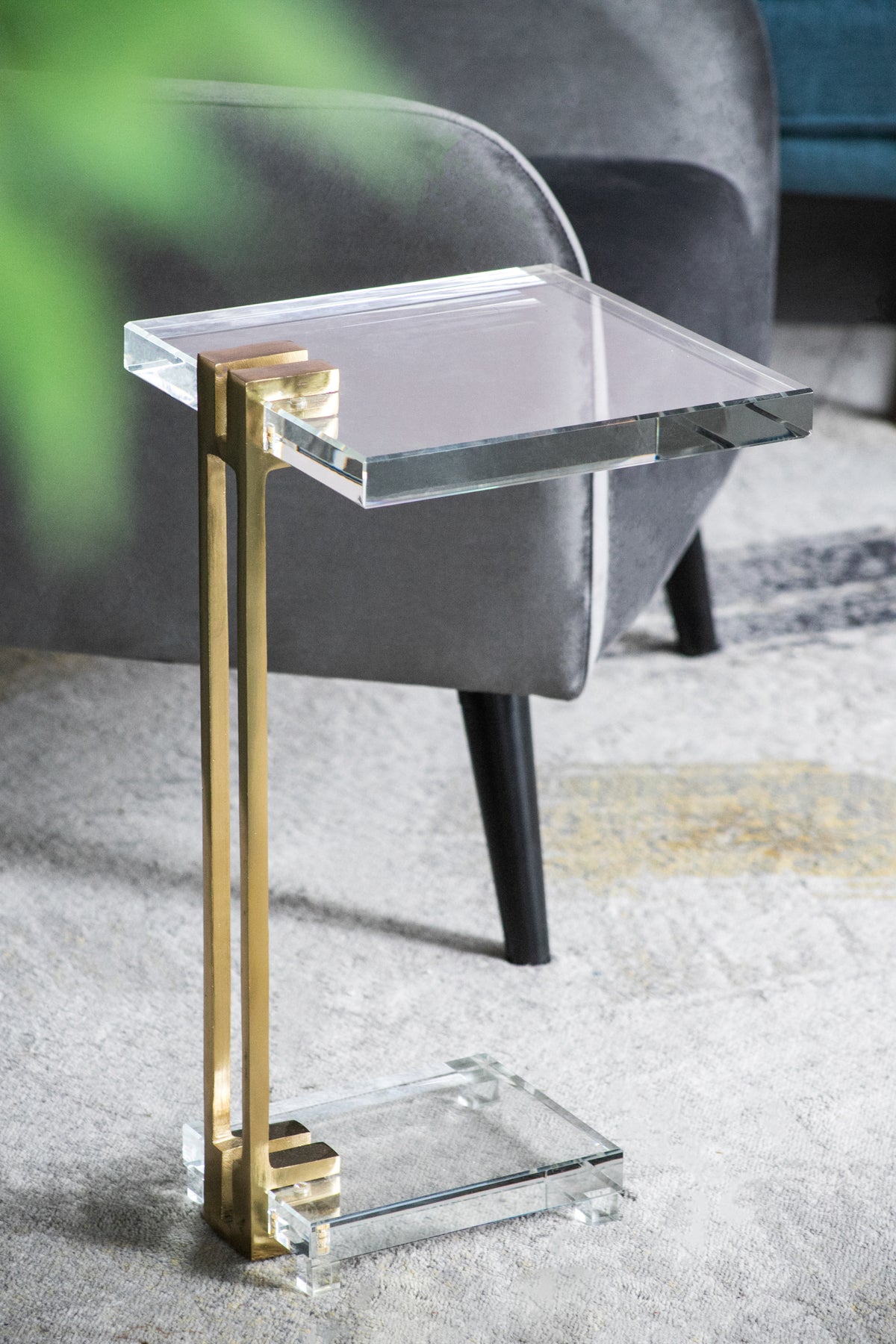 Crystal Side Table with Gold Metal Frame 22"