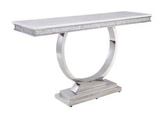 Zander Sofa Table, White Printed Faux Marble & Mirrored Silver Finish