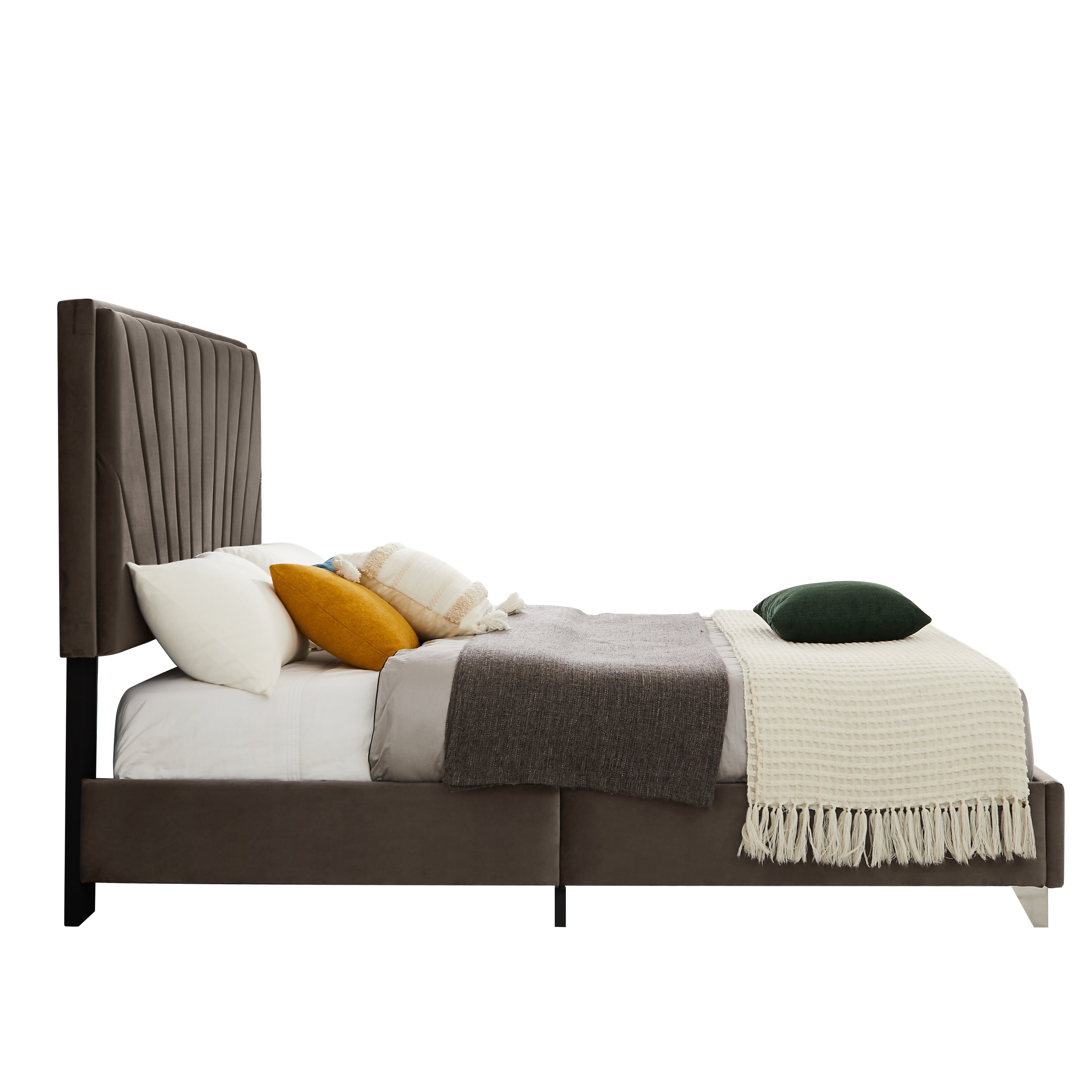 Full bed with One (1) nightstand, line stripe cushion headboard
