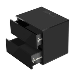 Nightstand with 2 Drawers, USB Charging Ports, Wireless Charging and Remote Control LED Light - Black