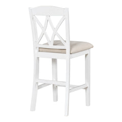 Counter Height Wood Upholstered Dining Chairs with Cross Backs (Set of 4) - White+Beige