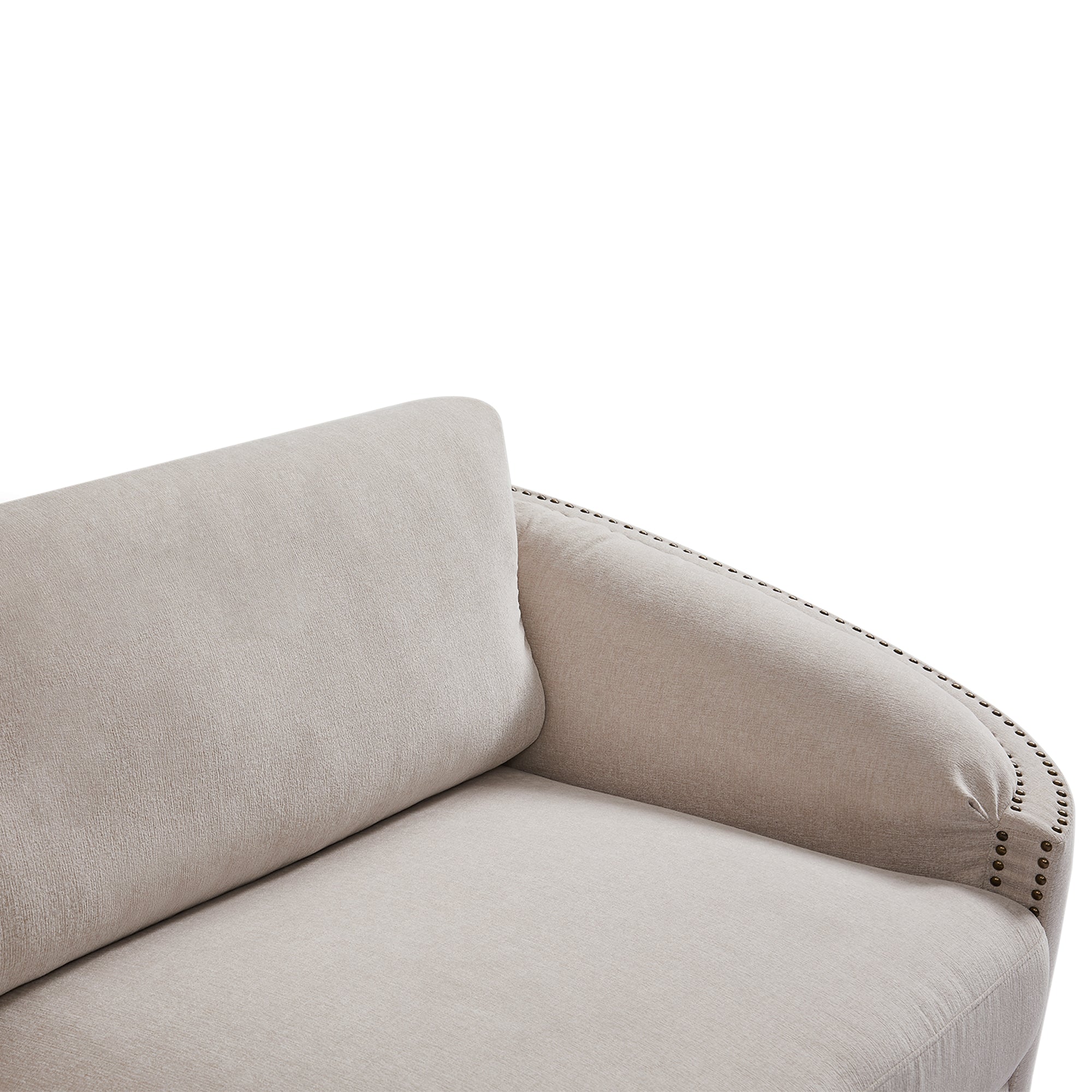 Stylish Sofa with Semilunar Arm, Rivet Detailing, and Solid Frame -  Beige