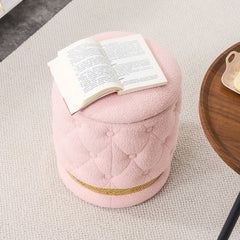Teddy Velvet Stool Chair with Storage Space - Pink