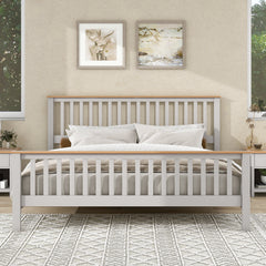 King Size Country Platform Bed with Oak Top - Grey