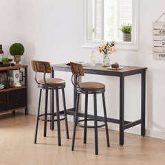 High Bar Stool With Backrest PU Soft Seat Cushion and Footrest (Set of 2) - Rustic Brown