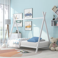 Twin Size Tent Bed Playhouse with Slat for Kids Girls/Boys - White
