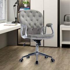 Velvet Home Office Chair with Wheels with Side Arms and Wheels 360° - Grey