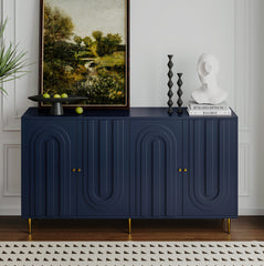 Modern Blue Lacquered 4 Door Wooden Cabinet Sideboard Buffet Server