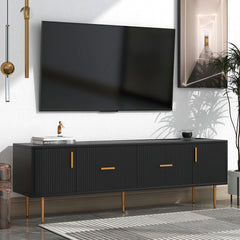 Modern TV Stand with 5 Champagne Legs, TVS Up to 75'' - Black