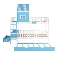 Farmhouse Full over Full Bunk Bed with Twin Size Trundle - Blue
