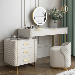 Makeup Vanity Set with LED Lighted Mirror, 5 Drawers, Modern Dressing Table Sintered Stone, Stool, 47.24''- White