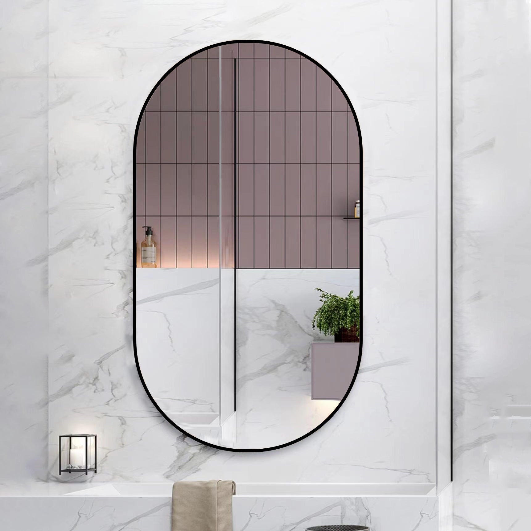 MAICOSY Oval Wall Mounted Mirror Black Metal Vanity Mirrors Hanging 36"x18"