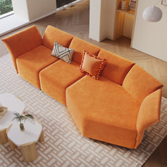 Stylish Sofa Set with Polyester Upholstery with Adjustable Back with Free Combination for Living Room - Orange