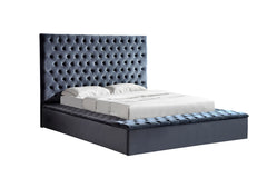 King Size Contemporary Velvet Upholstered Bed with Storage Locker, Deep Button Tufting, Solid Wood Frame, High-density Foam, Silver Metal Leg - Grey
