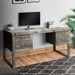 Brazilian Pine 61 Inch Rustic Style Home Office 4 Drawers Desk - Distressed Gray
