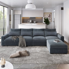 U_Style Modern Large L-Shape Feather Filled Sectional Sofa, Convertible Sofa Couch with Reversible Chaise - Dark Gray
