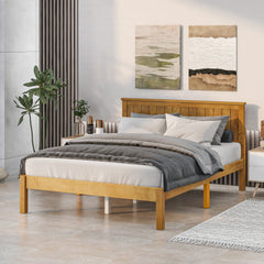 Platform Full Bed with Headboard - Light Brown