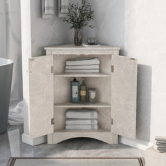 White Marble Triangle Bathroom Storage Cabinet with Adjustable Shelves