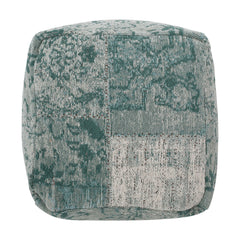 Hand Loomed Boho Teal Fabric Cube Pouf