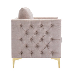 Modern Armchair Tufted Button Accent Chair Club Chair with Steel Legs- Tan
