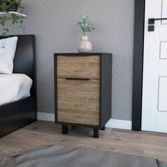Black Wengue and Pine 1-Drawer Nightstand