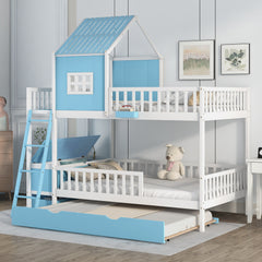 Farmhouse Full over Full Bunk Bed with Twin Size Trundle - Blue