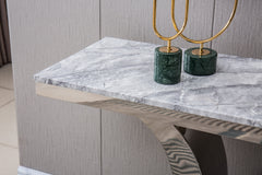 Modern Rectangular Marble Console Table Stainless Steel Base with Silver Mirrored Finish