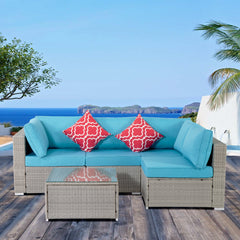 5-Piece Outdoor Garden Patio Furniture PE Rattan Wicker Cushioned Sofa Sets