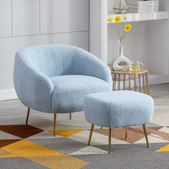 Modern Comfy Leisure Accent Chair, Teddy Short Plush Particle Velvet Armchair with Ottoman - Light Blue