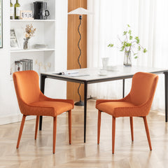 Velvet Dining Chair Flannel Wrapped Metal Leg Chair (Set of 2) - Orange
