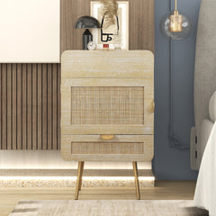 LAGO Natural Wooden Nightstand with Rattan Panel