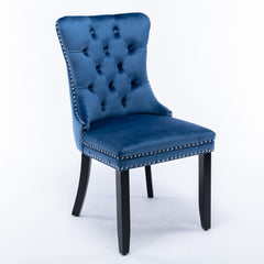 Modern High-end Tufted Solid Wood Contemporary Velvet Upholstered Dining Chair with Wood Legs Nailhead Trim (Set of 2)Blue