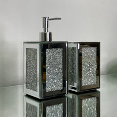 Ambrose Exquisite 2 Piece Square Soap Dispenser and Toothbrush Holder - Silver