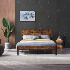 King Size Bed Frame Wooden Headboard and Footboard + Large Under Bed Storage - Dark Brown