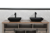 Matte Shell Glass Rectangular Vessel Bathroom Sink in Black with Matte Black Faucet and Pop-Up Drain in Matte Black 13.0" L -18.13" W -4" H