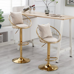 Bar Chair Pure Gold Plated Adjustable Height (Set of 2) - Off-White Velvet