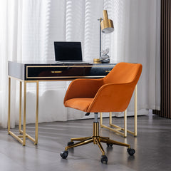 Home Office Chair with Gold Metal Legs and Universal Wheels - Orange