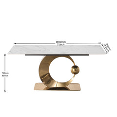 Stone Dining Table with Carrara White color and Round special shape stainless steel Gold Pedestal Base
