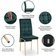 Modern Velvet High Back Nordic Dining Chairs with Golden Color Legs (Set Of 4) - Green