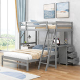 Twin over Full Bunk Bed with Built-in Desk and Three Drawers - Grey