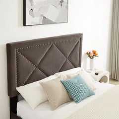 King Bed - Beautiful brass studs adorn the headboard, strong wooden slats + metal legs with Electroplate
