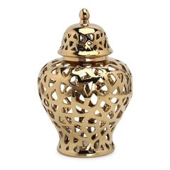 Gold Ceramic Ginger Jar Vase with Decorative Design