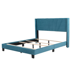 Queen Size Upholstered Platform Bed - Velvet Blue