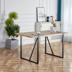 Rustic Industrial Rectangular Wood Dining Table For 4-6 Person, With 1.5" Thick Engineered Wood Tabletop and Black Metal Legs - Rustic Brown