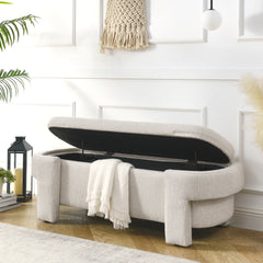 Linen Fabric Upholstered Bench with Large Storage Space - Beige