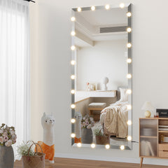 Hollywood Full Length Mirror with Lights Oversized with 3 Color Modes Lighted Large Standing Floor Mirror - Silver, 72X32 Inch
